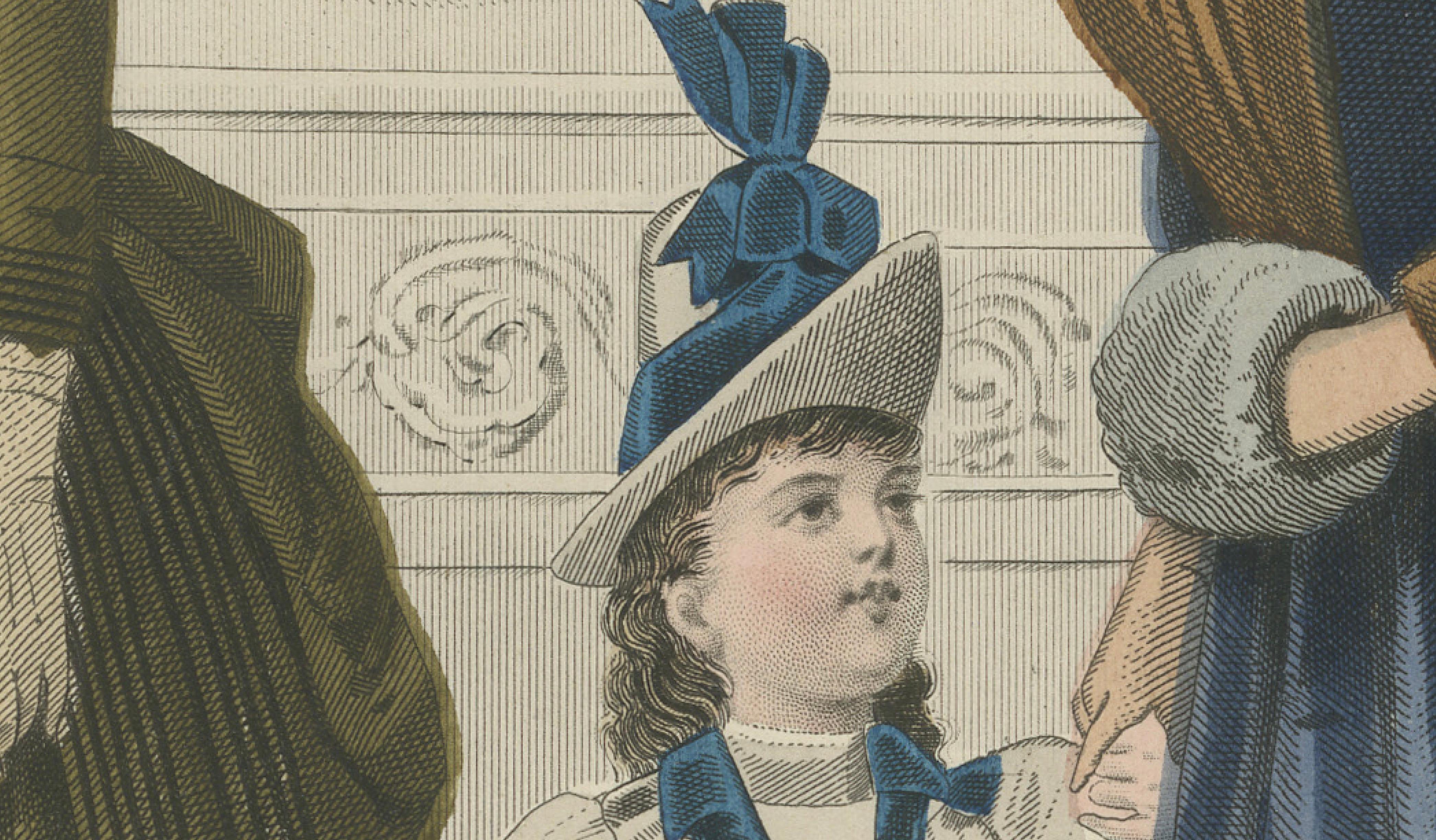 French Fashion Print, Parisian Ladies & Child Interior Scene, c.1887