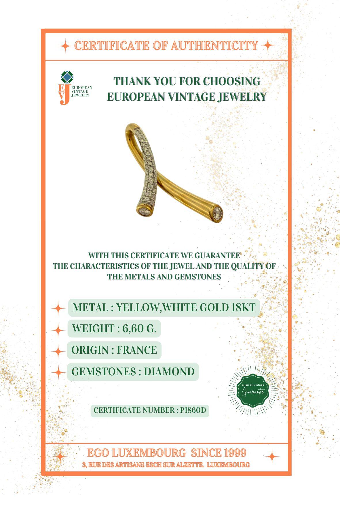 French Fashion Yellow and White Gold Pendant with Diamonds For Sale 4