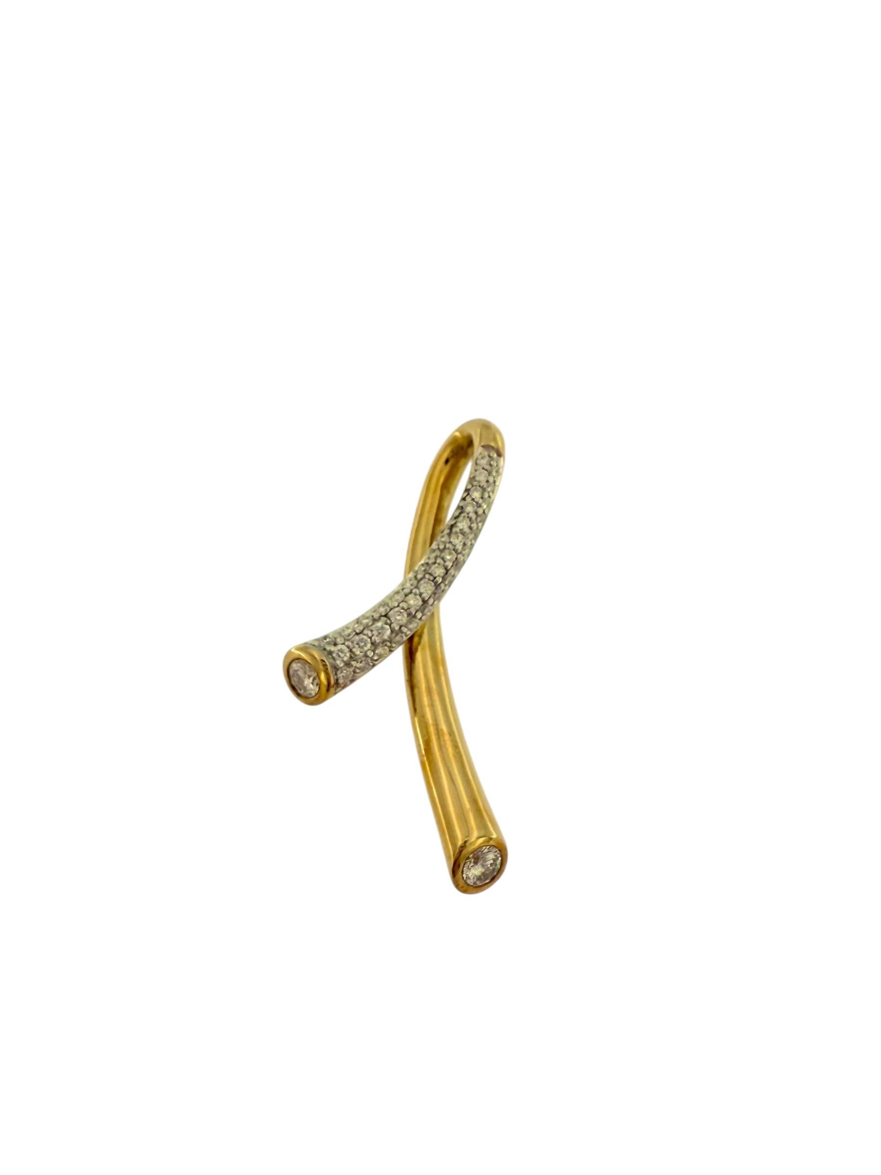 Contemporary French Fashion Yellow and White Gold Pendant with Diamonds For Sale
