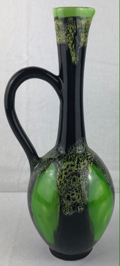 Vallauris Fat Lava Ceramic Black & Green Ceramic Stem Flower Vase