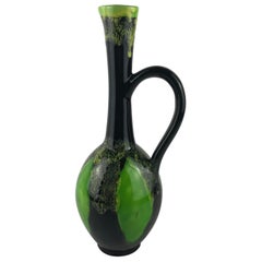 Vintage Vallauris Fat Lava Ceramic Black & Green Ceramic Stem Flower Vase