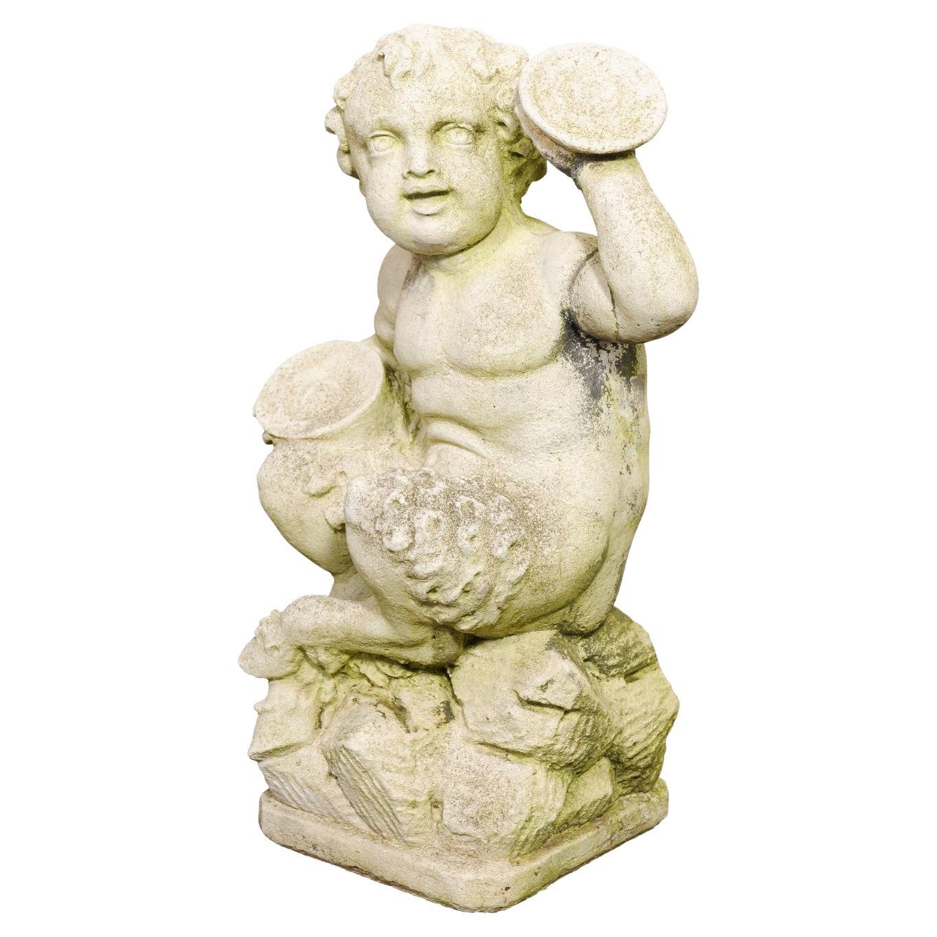 French "Faun" 2.25 Ft Tall Garden Statue w/Wonderful Patina, Mid 20th C. im Angebot