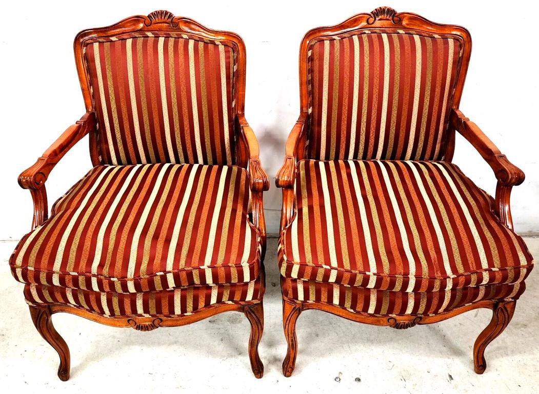French Provincial French Bergere Armchairs - A Pair For Sale
