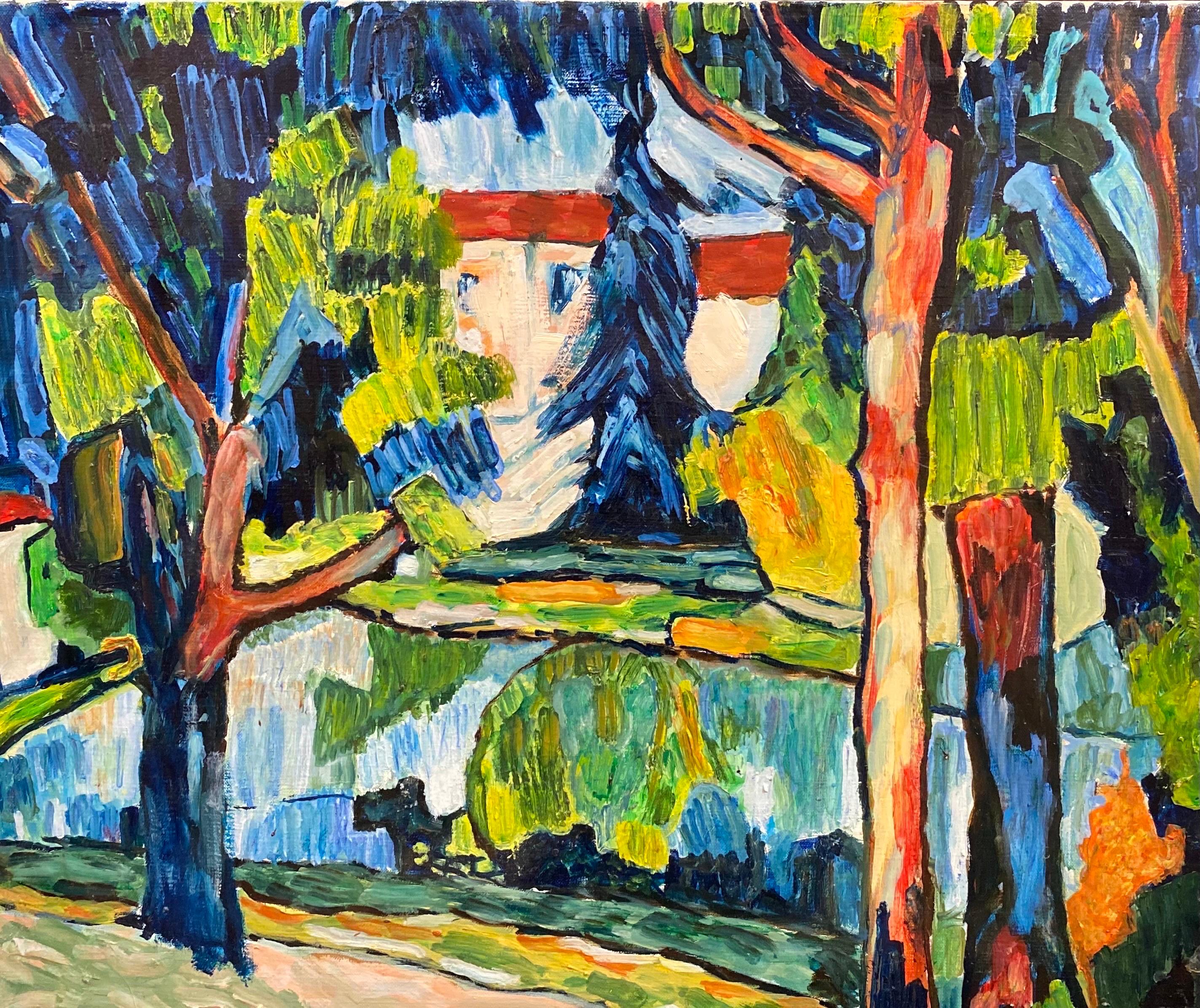Colorful French Fauvist 20th Century Oil Painting on Canvas, after Vlaminck