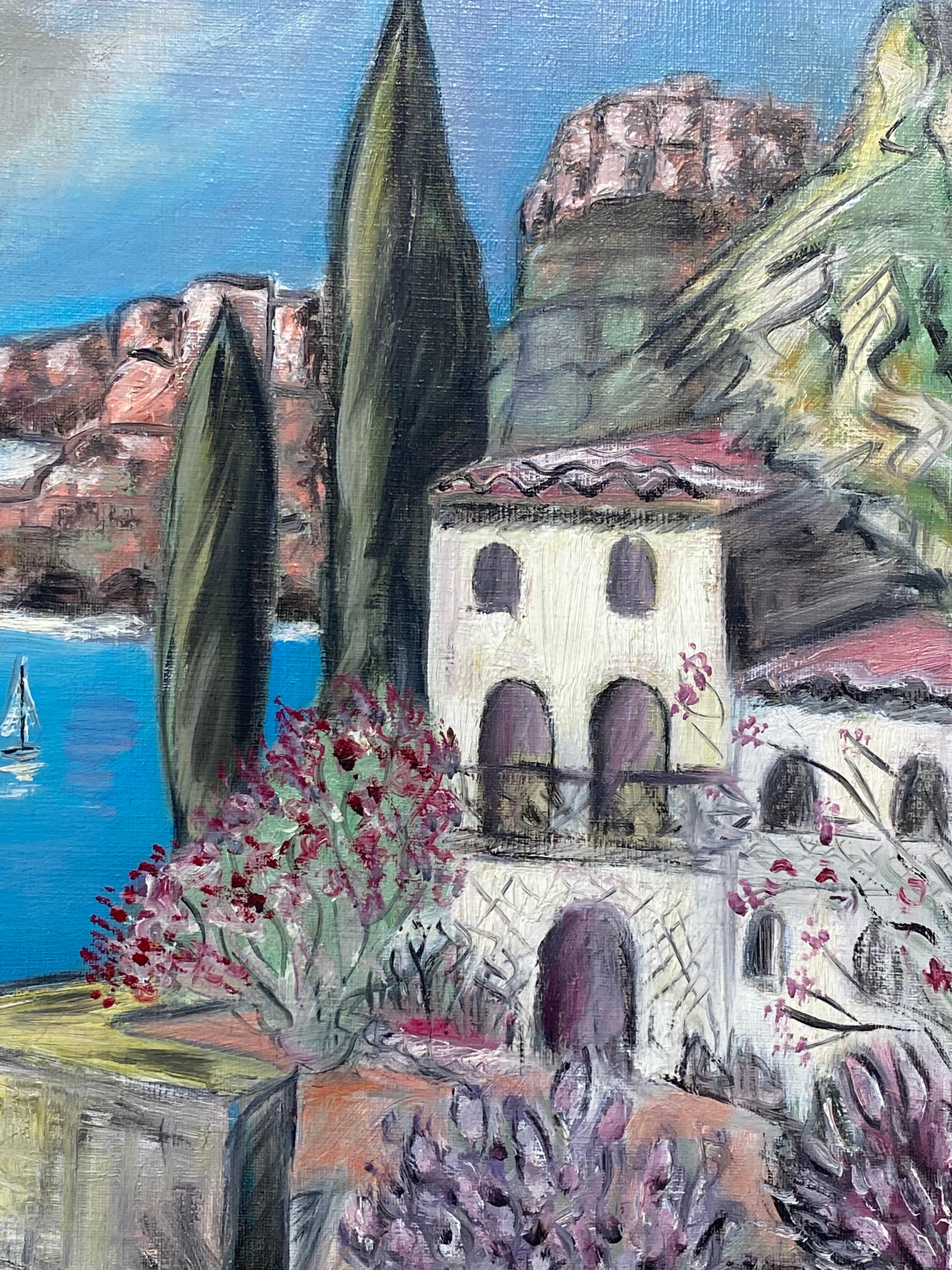 Farbenfrohes Ölgemälde der Provence Cote d'Azur der französischen Moderne des 20. Jahrhunderts – Painting von French Fauvist