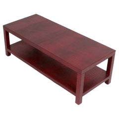 French Faux Alligator Embossed Red Leather Coffee Table by Dominic Chambon