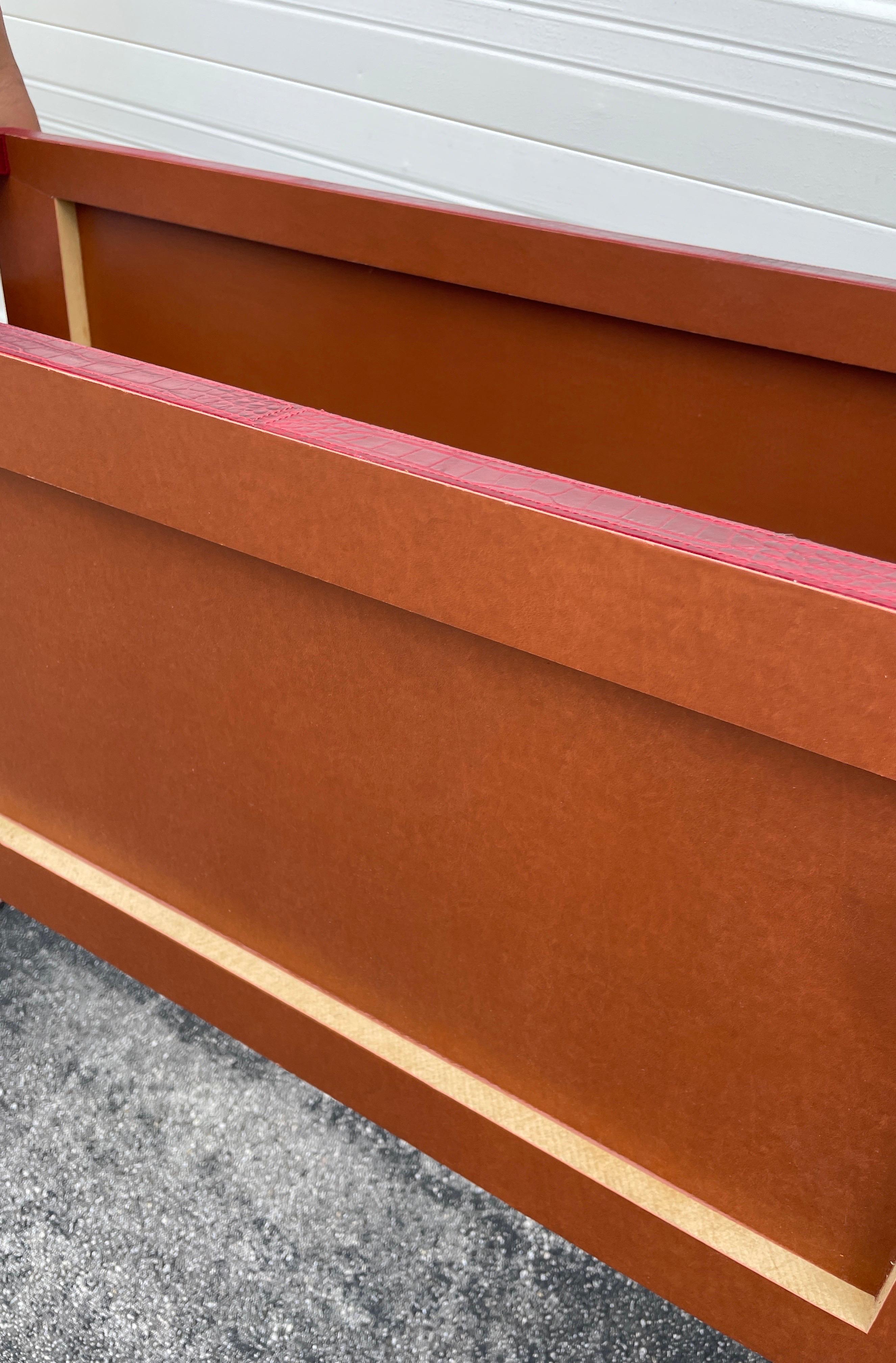 French Faux Alligator Embossed Red Leather Console Table by Dominic Chambon For Sale 3