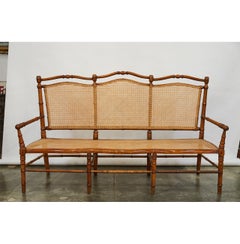 French Faux Bamboo and Cane Bench