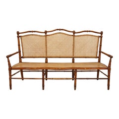 French Faux Bamboo and Cane Bench