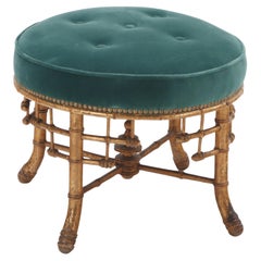 French faux bamboo and giltwood upholstered stool circa 1880.