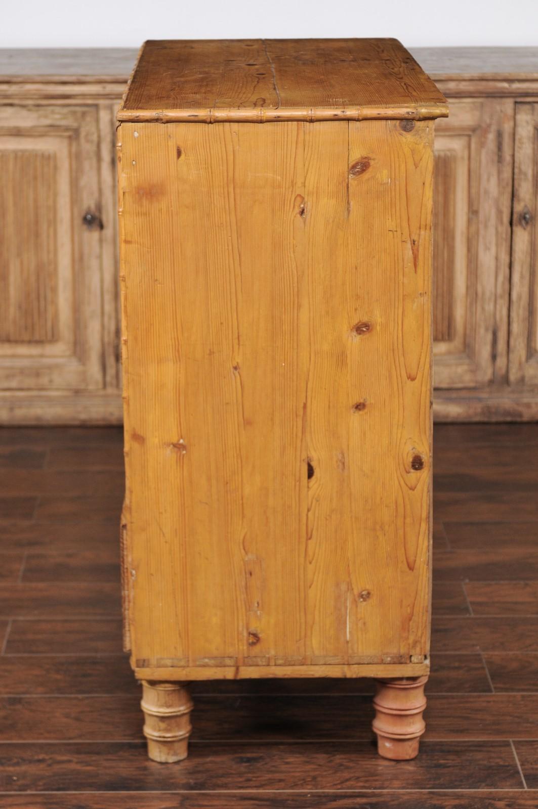 French Faux-Bamboo and Pine Five-Drawer Chest with Cylindrical Feet, circa 1880 5