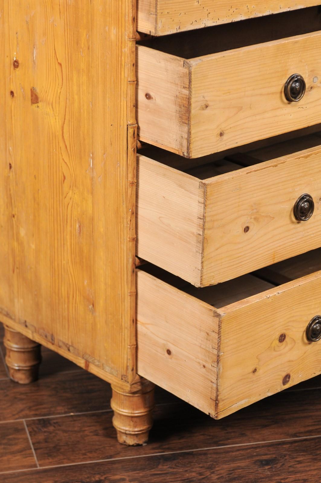 French Faux-Bamboo and Pine Five-Drawer Chest with Cylindrical Feet, circa 1880 1