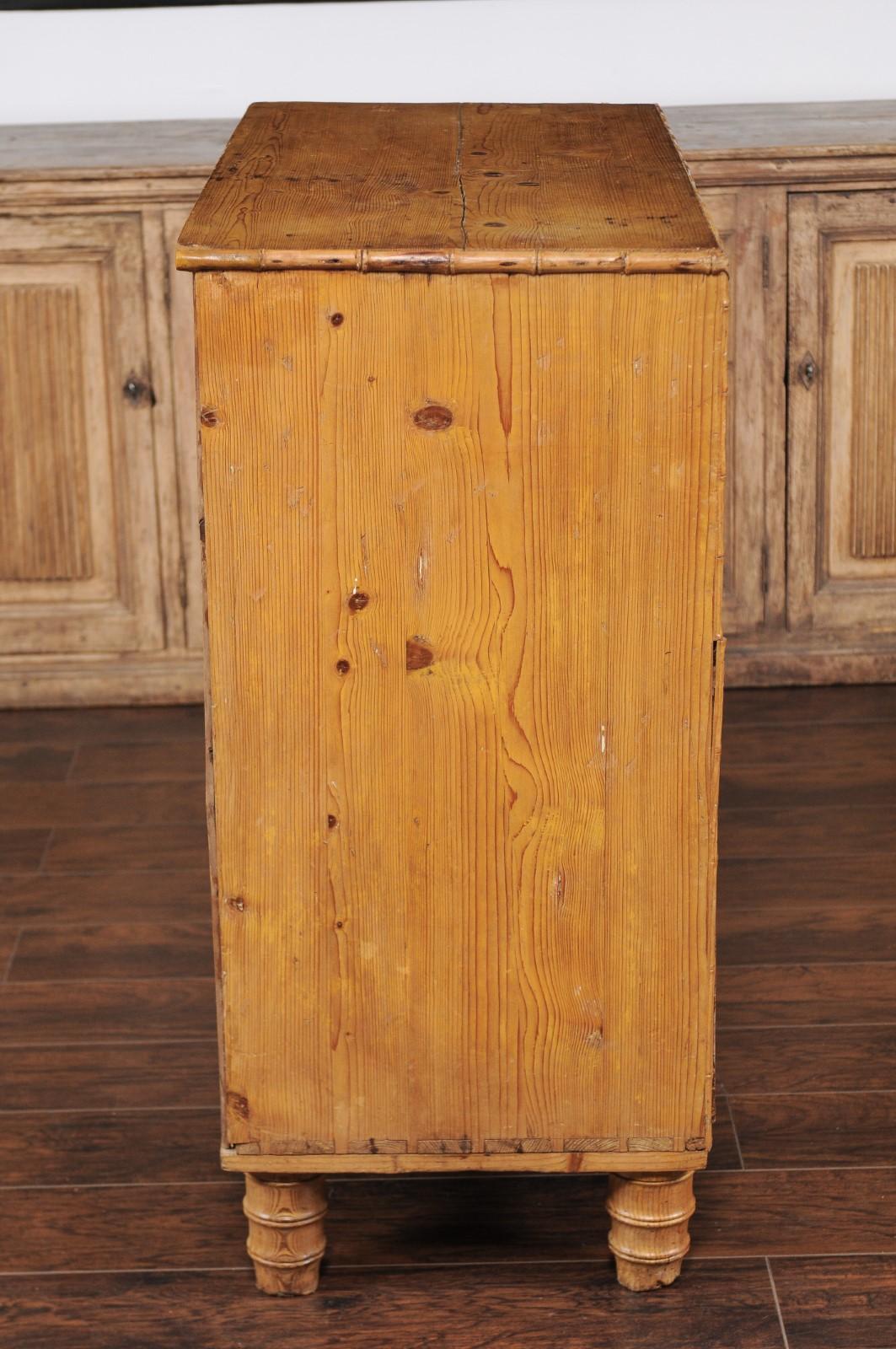 French Faux-Bamboo and Pine Five-Drawer Chest with Cylindrical Feet, circa 1880 3