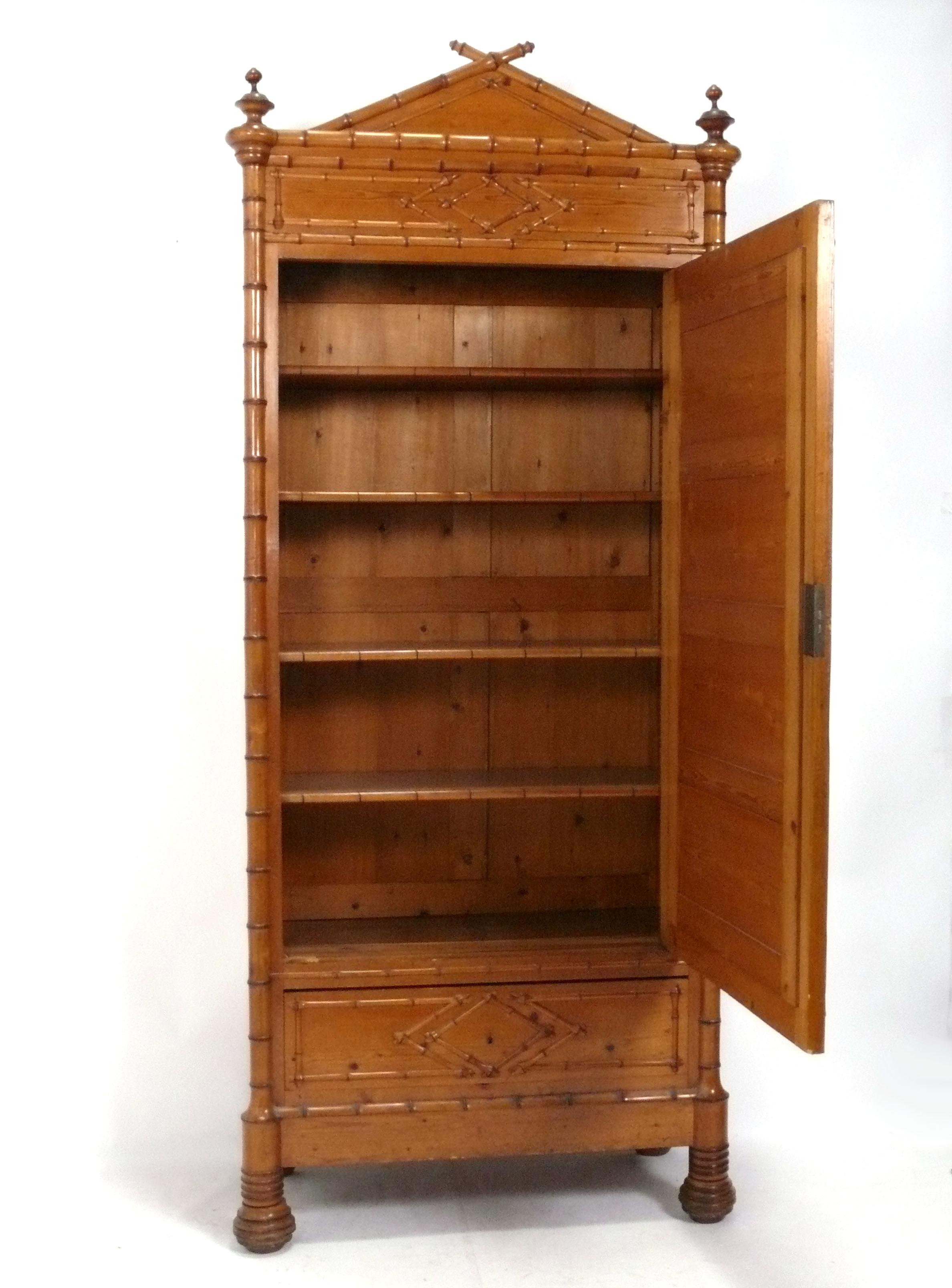 Late 19th Century French Faux Bamboo Armoire or Cabinet Chinese Chippendale Chinoiserie 91