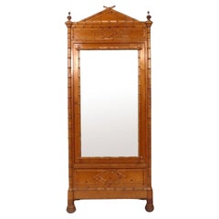 French Faux Bamboo Armoire or Cabinet Chinese Chippendale Chinoiserie 91"h x 39"