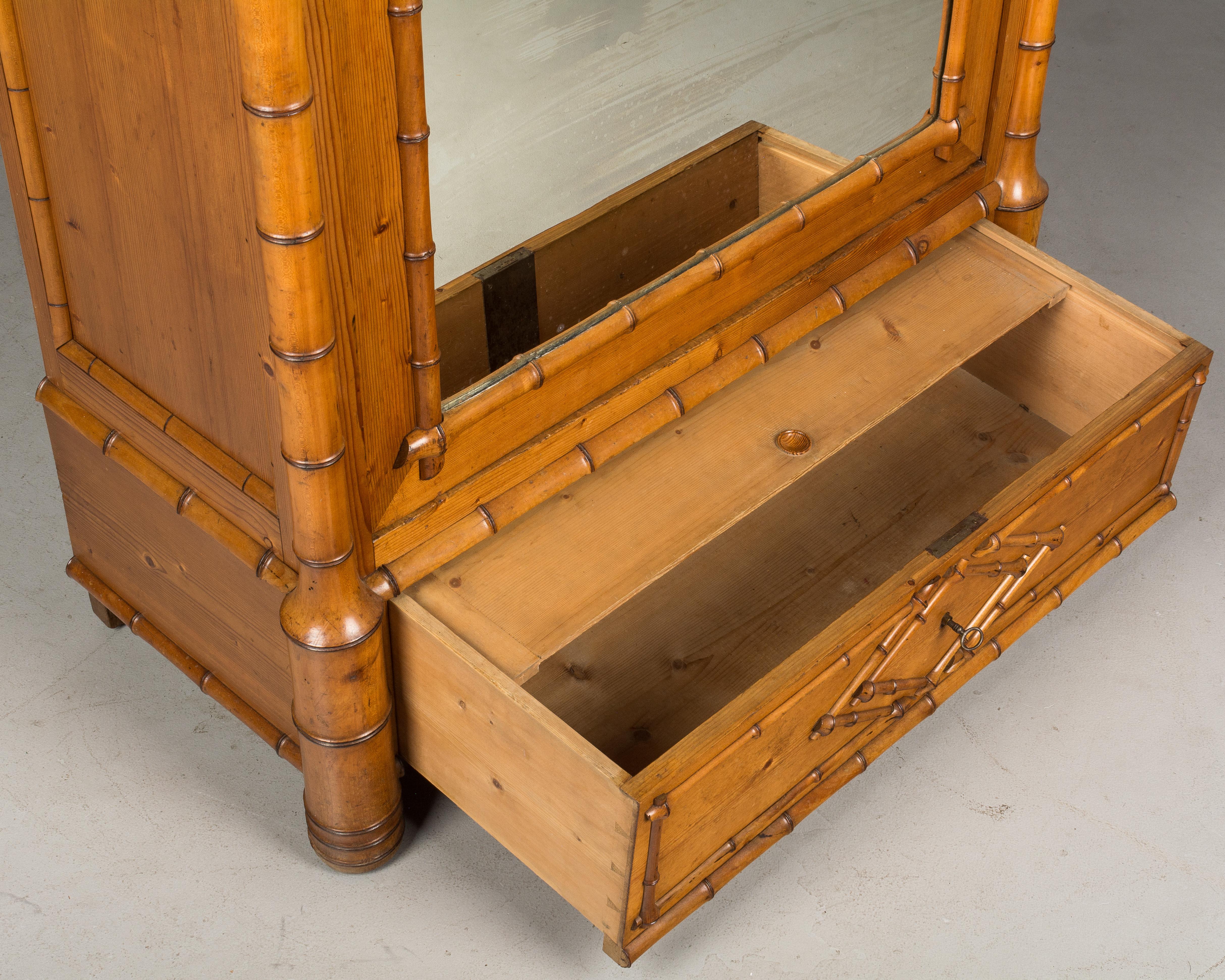 19th Century French Faux Bamboo Armoire or Wardrobe