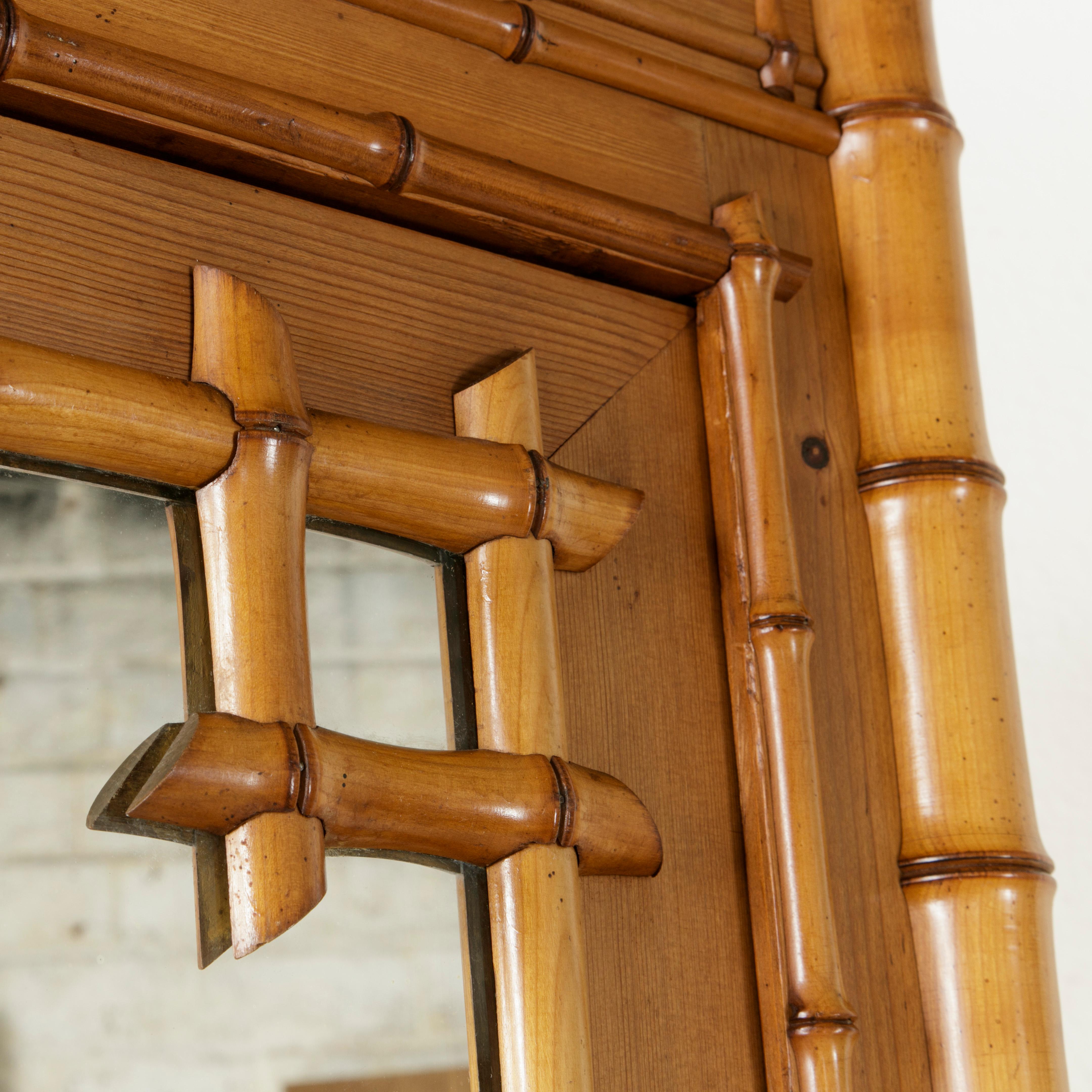 French Faux Bamboo Armoire with Mirror circa 1900, Cherry and Heartwood Pine 6