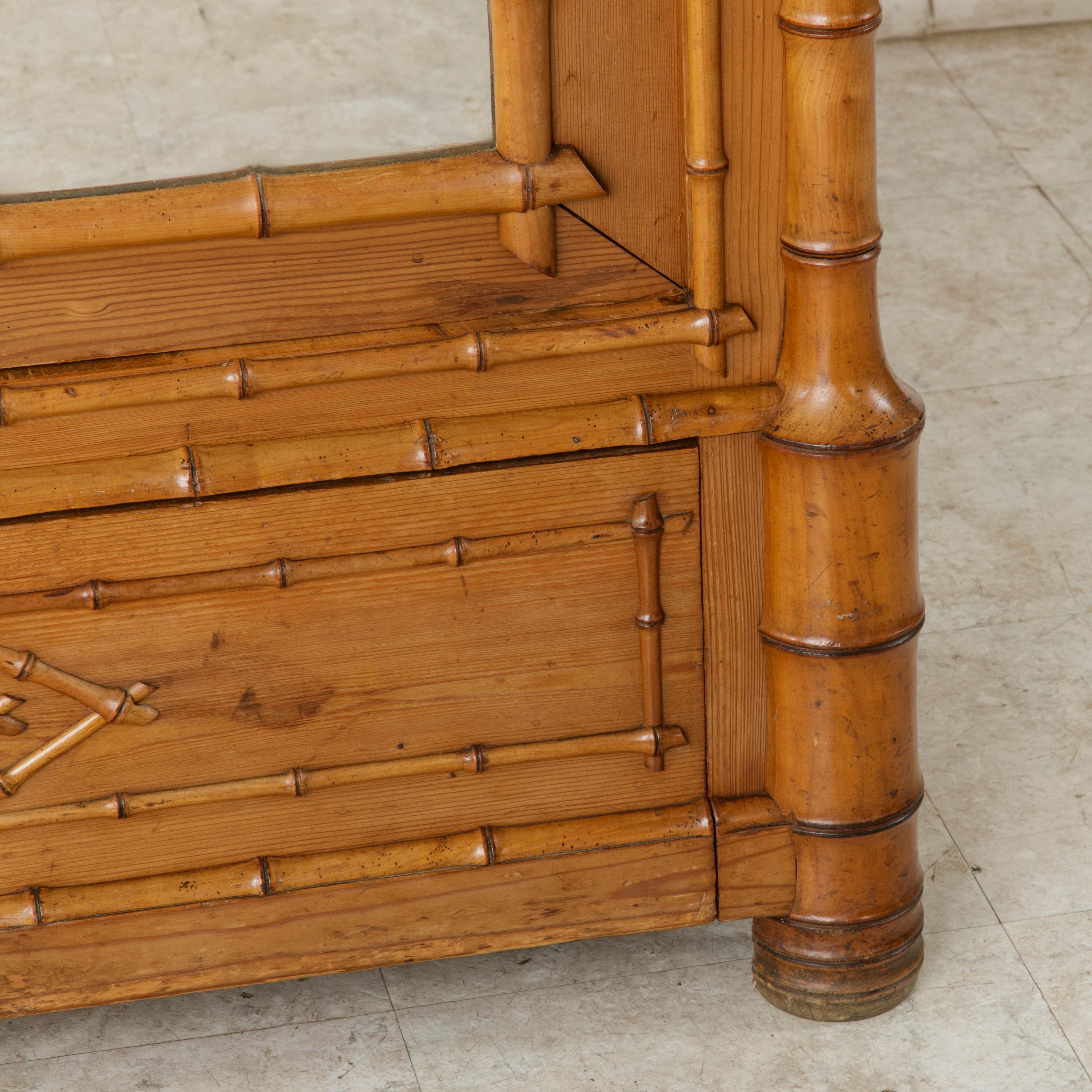 French Faux Bamboo Armoire with Mirror circa 1900, Cherry and Heartwood Pine 9