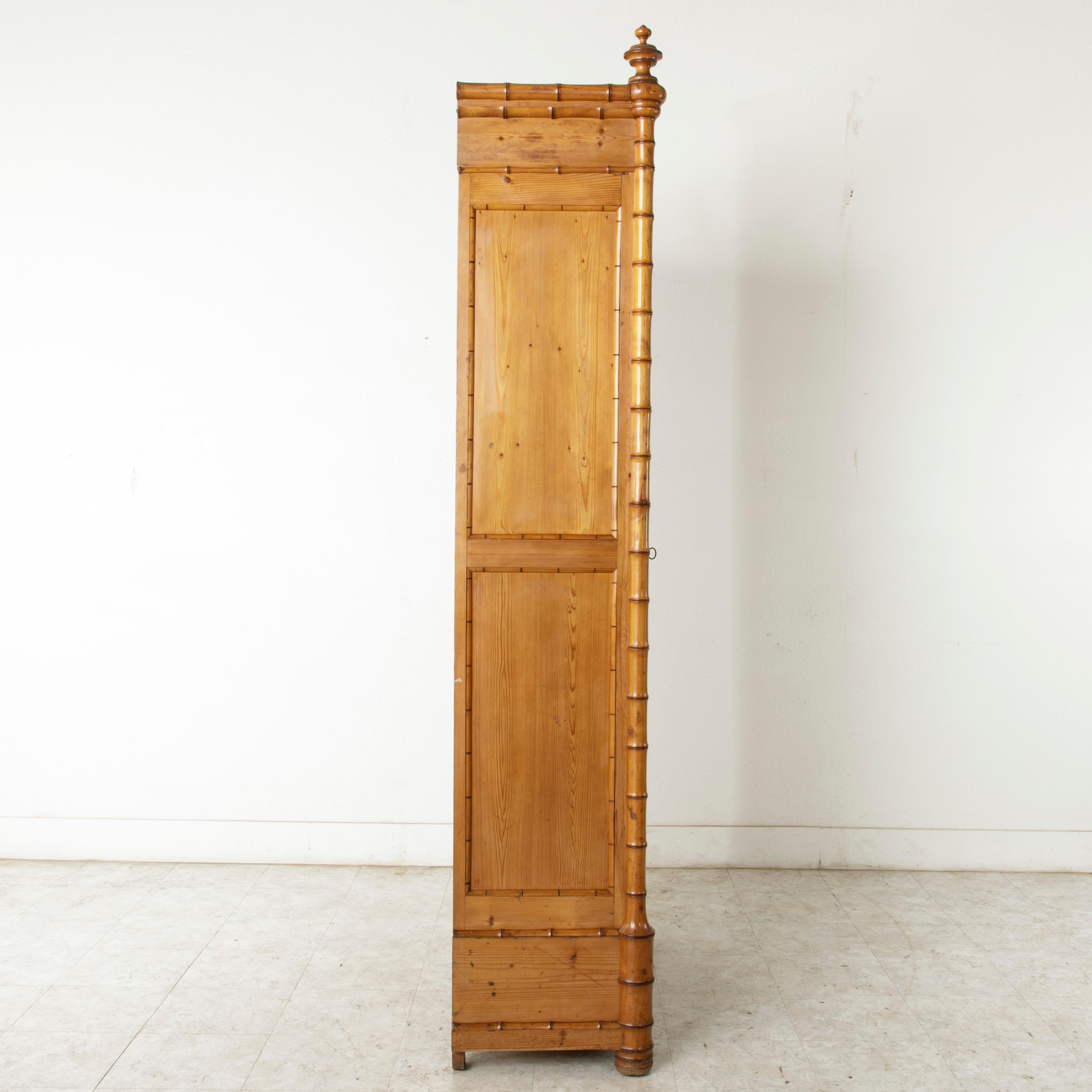 French Faux Bamboo Armoire with Mirror circa 1900, Cherry and Heartwood Pine 1