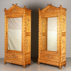 French Faux Bamboo Armoires, a Pair
