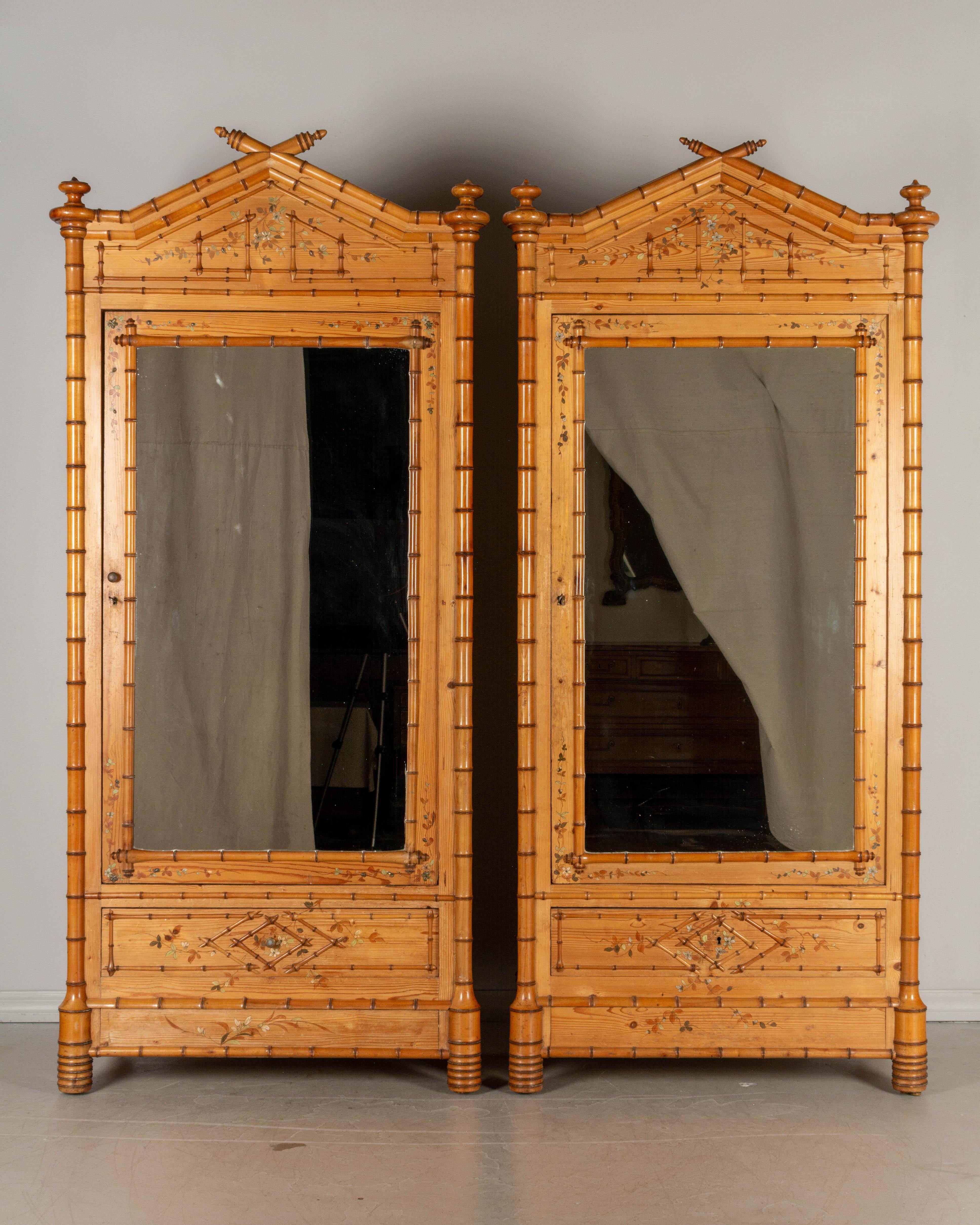 Chinoiserie French Faux Bamboo Armoires, a Pair