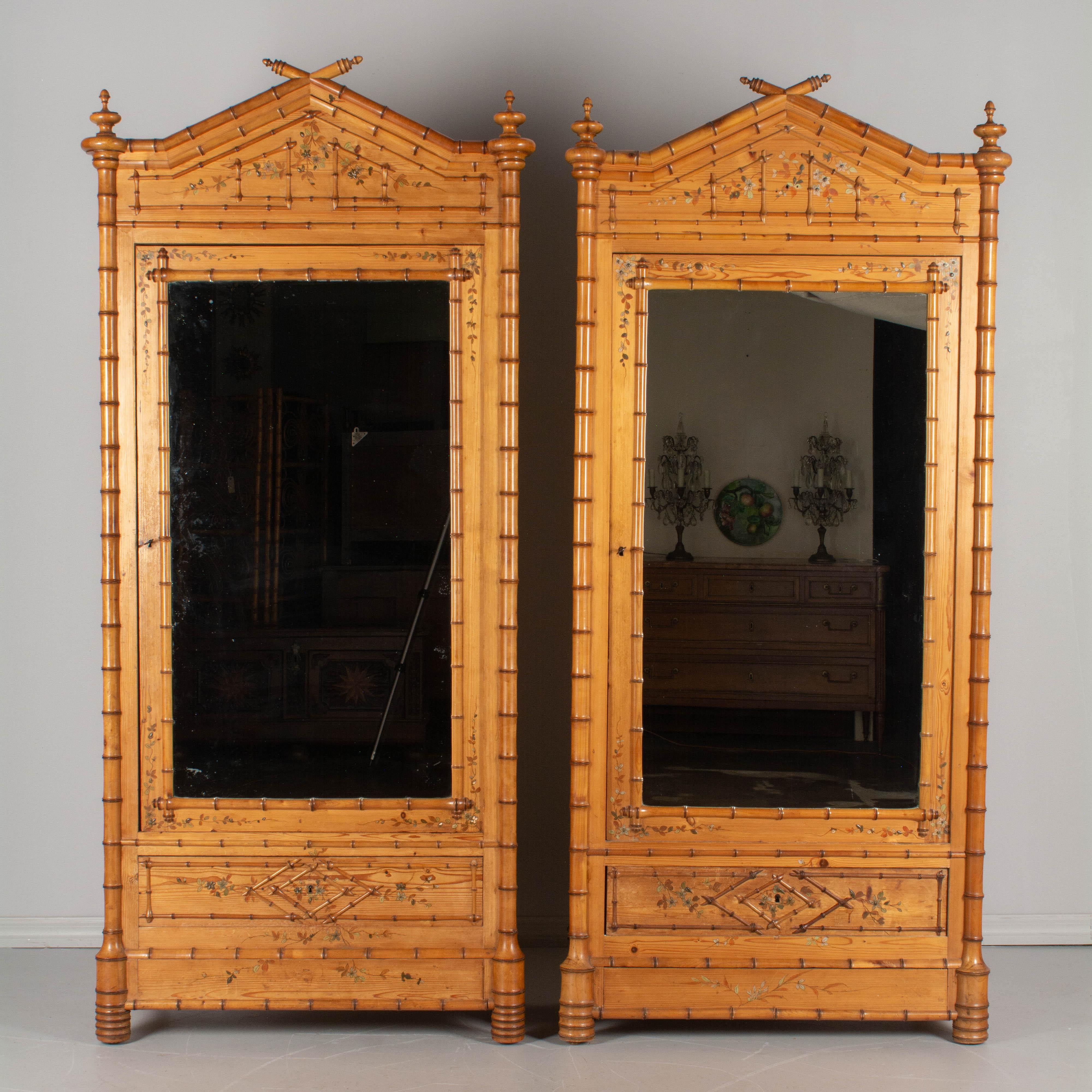 French Faux Bamboo Armoires, a Pair In Good Condition In Winter Park, FL