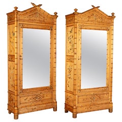 French Faux Bamboo Armoires, a Pair