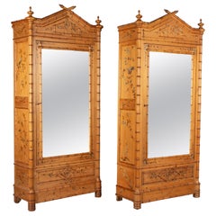 French Faux Bamboo Armoires, a Pair