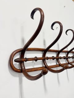 French Faux Bamboo Bentwood Wall Coat Rack, Thonet-Style, Late 19th