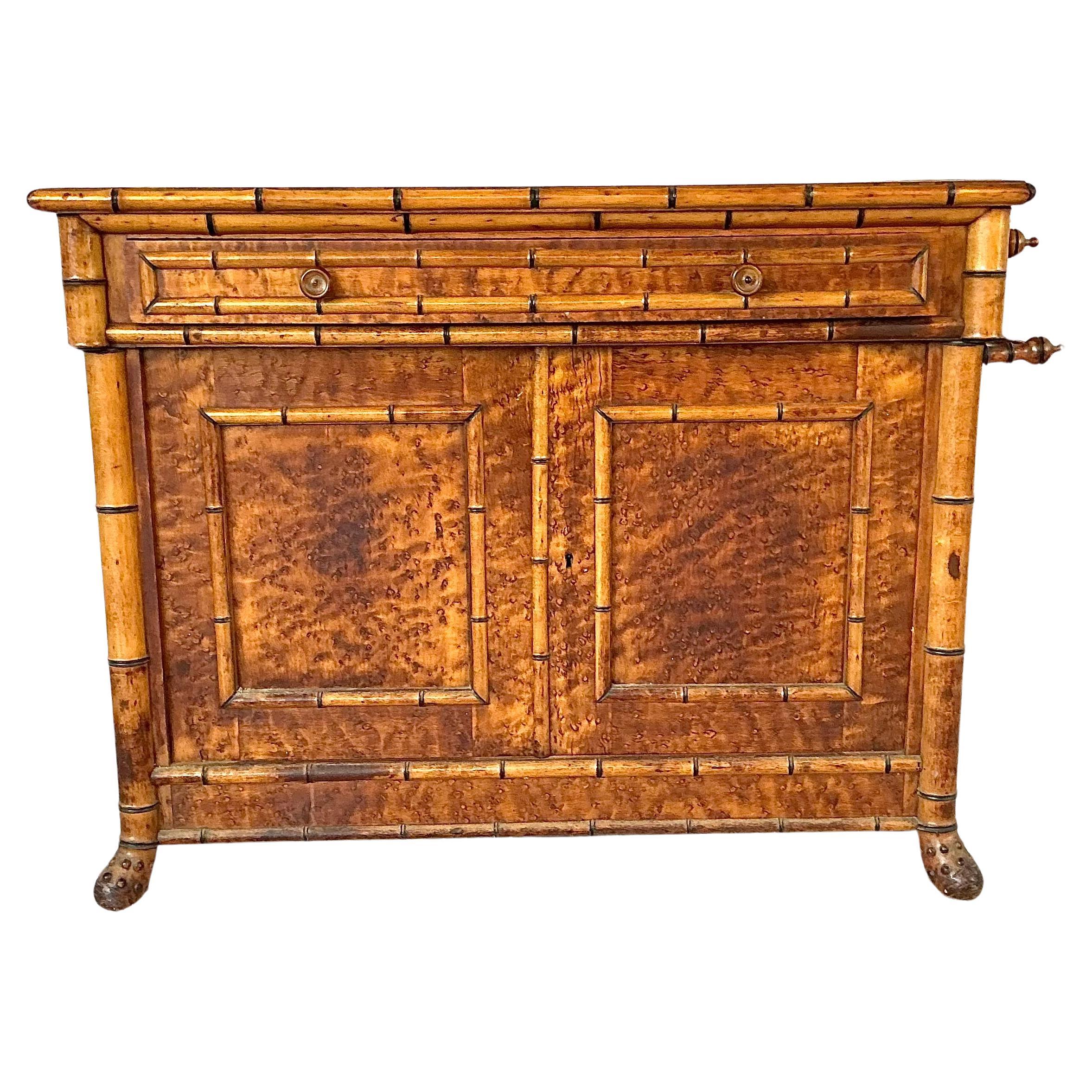 French Faux Bamboo Bird's Eye Maple Cabinet
