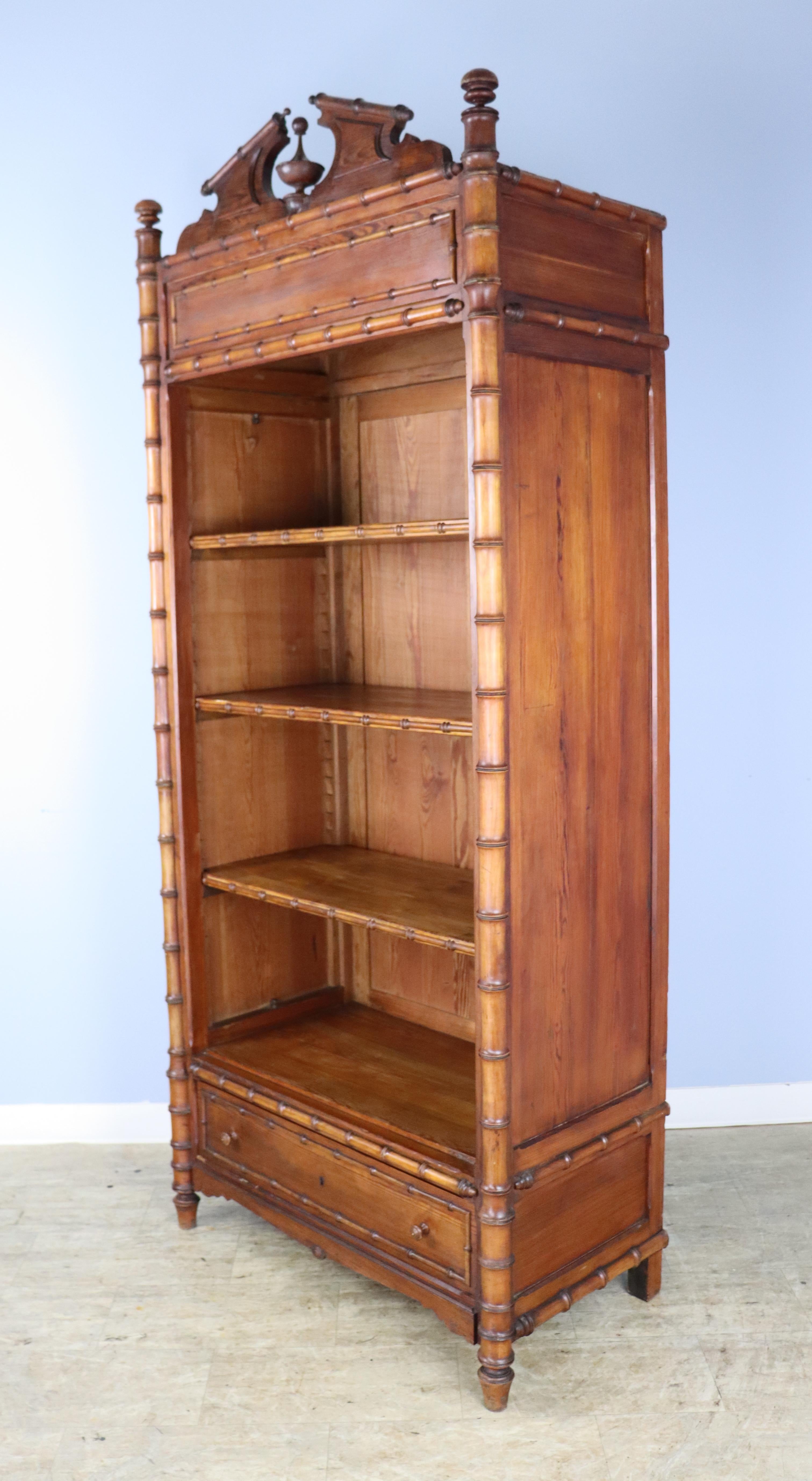 French Faux Bamboo Bookcase, Adjustable Shelves In Good Condition For Sale In Port Chester, NY