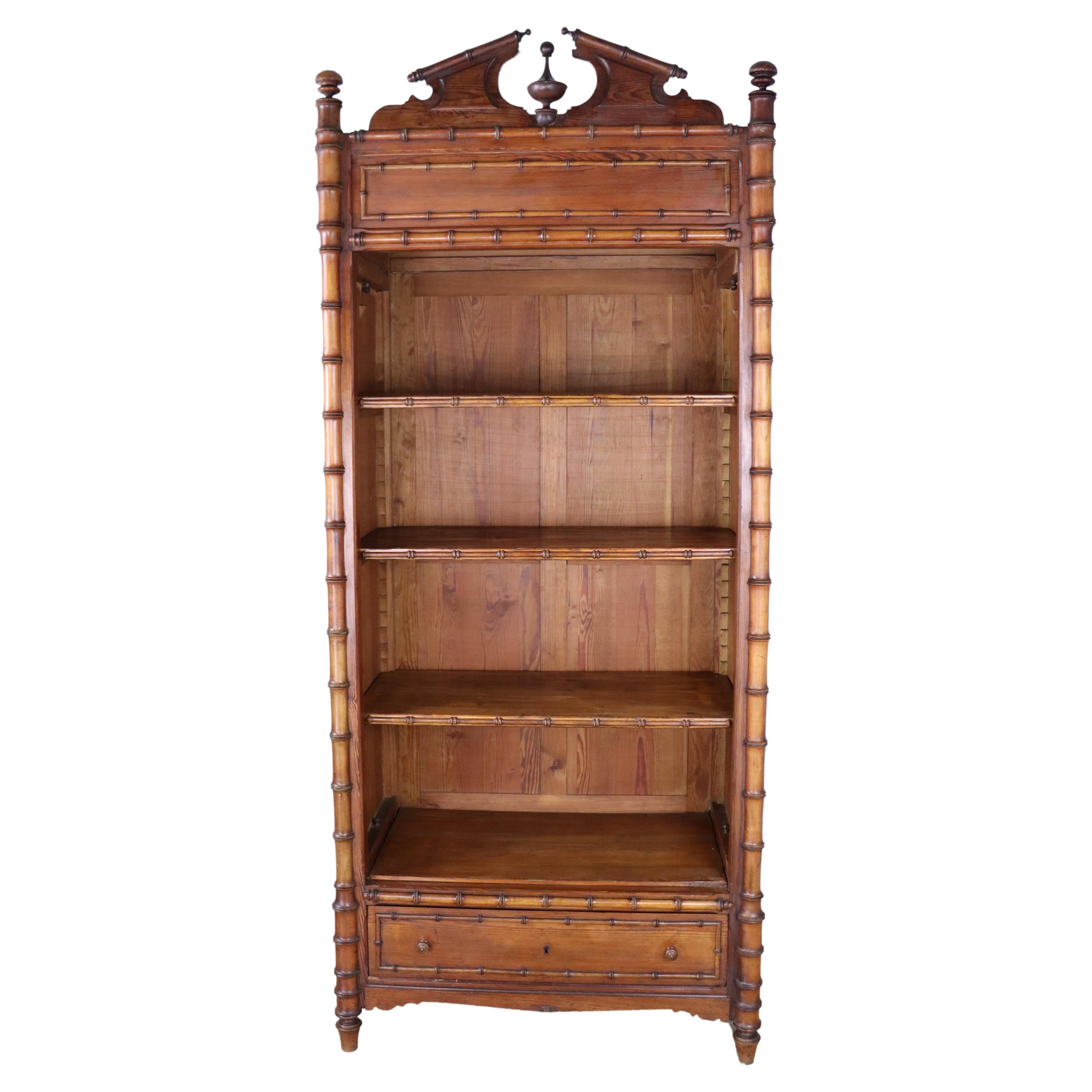 French Faux Bamboo Bookcase, Adjustable Shelves For Sale