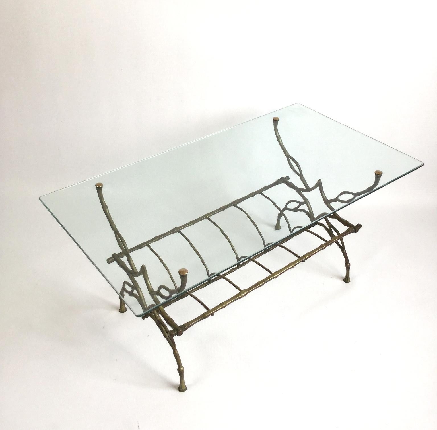 Faux Bamboo Brass Coffee Table Attributed to Maison Baguès, France, 1950s In Good Condition In London, GB