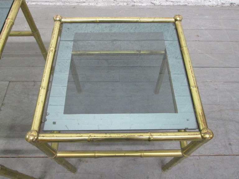French Faux Bamboo Brass Nesting Tables In Good Condition For Sale In New York, NY