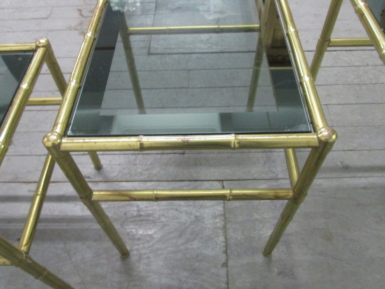 Mid-20th Century French Faux Bamboo Brass Nesting Tables For Sale