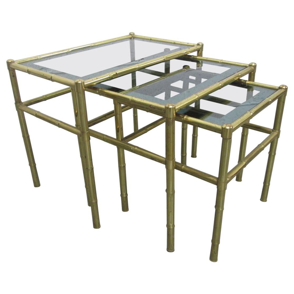 French Faux Bamboo Brass Nesting Tables For Sale