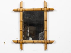 French Faux Bamboo Carved Wood Wall Mirror, Circa 1900