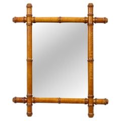 Specchio da parete francese in legno intagliato a imitazione di bambù, CIRCA 1900