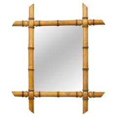 French Faux Bamboo Carved Wood Wall Mirror, Circa 1900