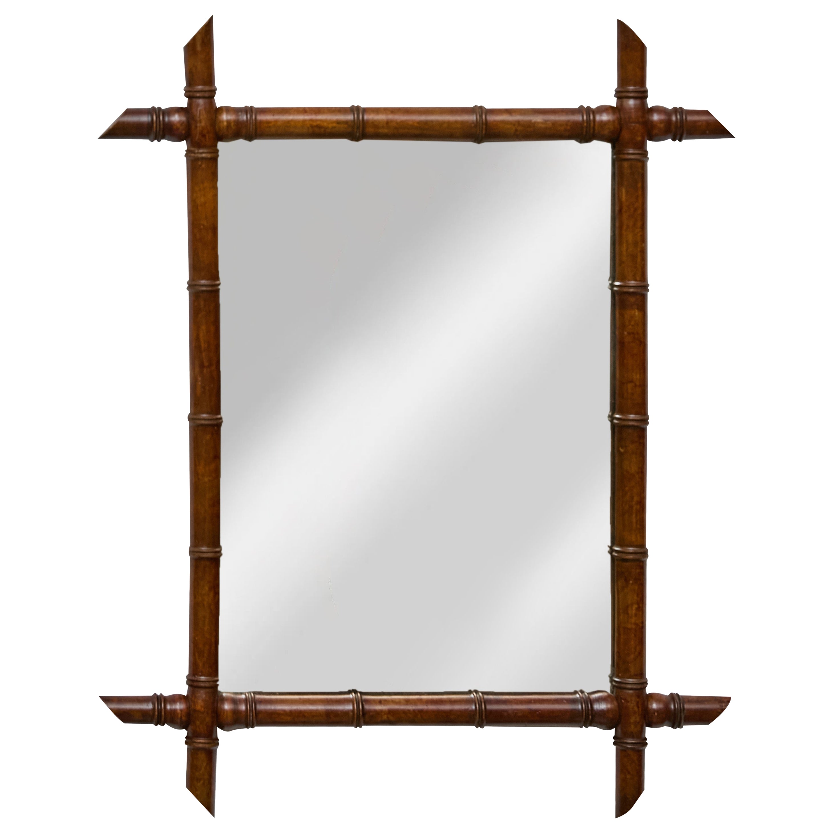 Miroir mural français en faux bambou et bois sculpté avec terminaisons d
angle pointues, années 1900 en vente