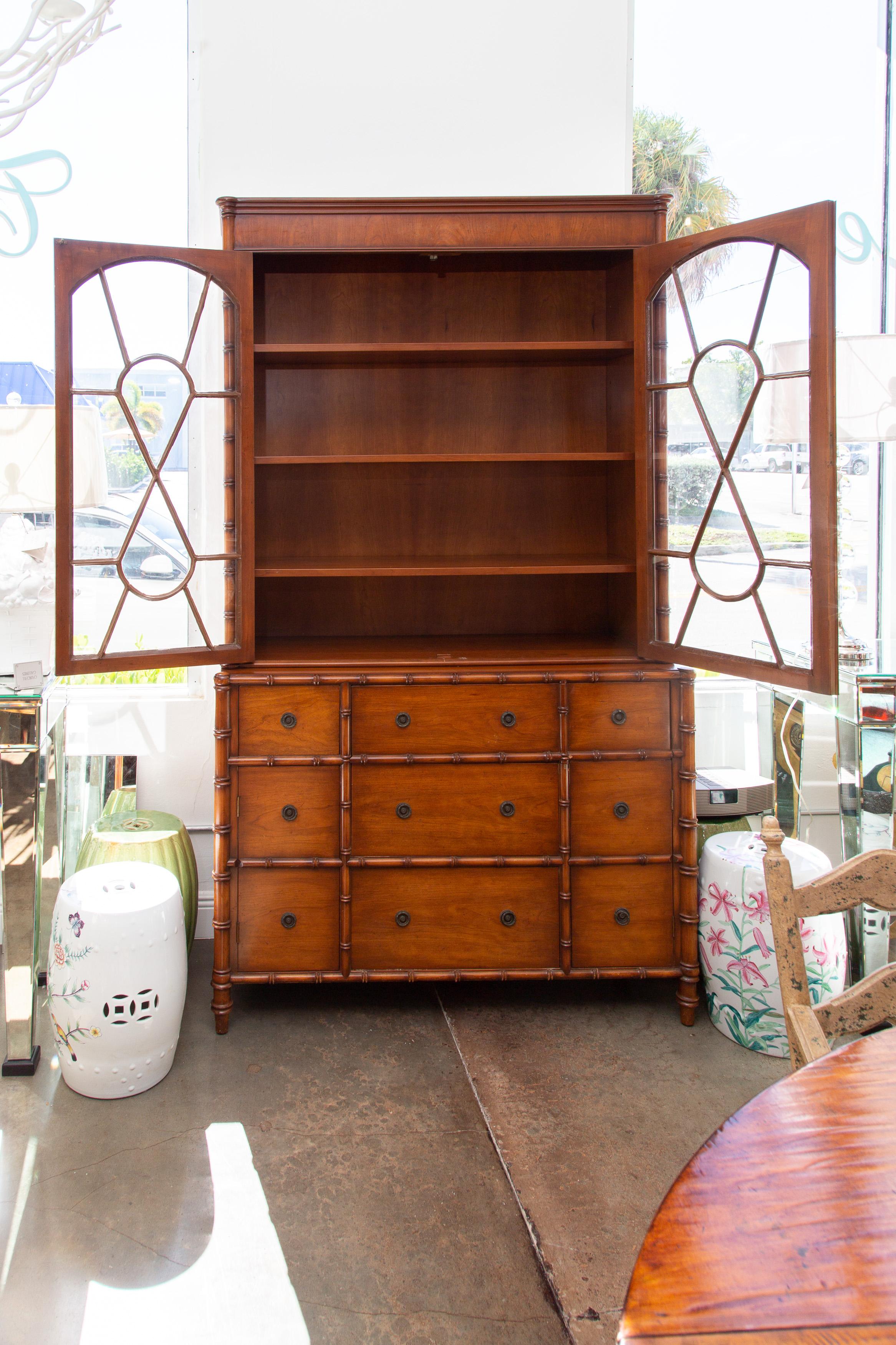 French Faux Bamboo Cherry Bookcase/Secrtaire 6