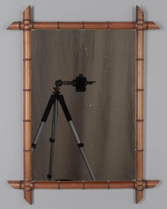 French Faux Bamboo Cherry Wood Mirror 27" x 35"