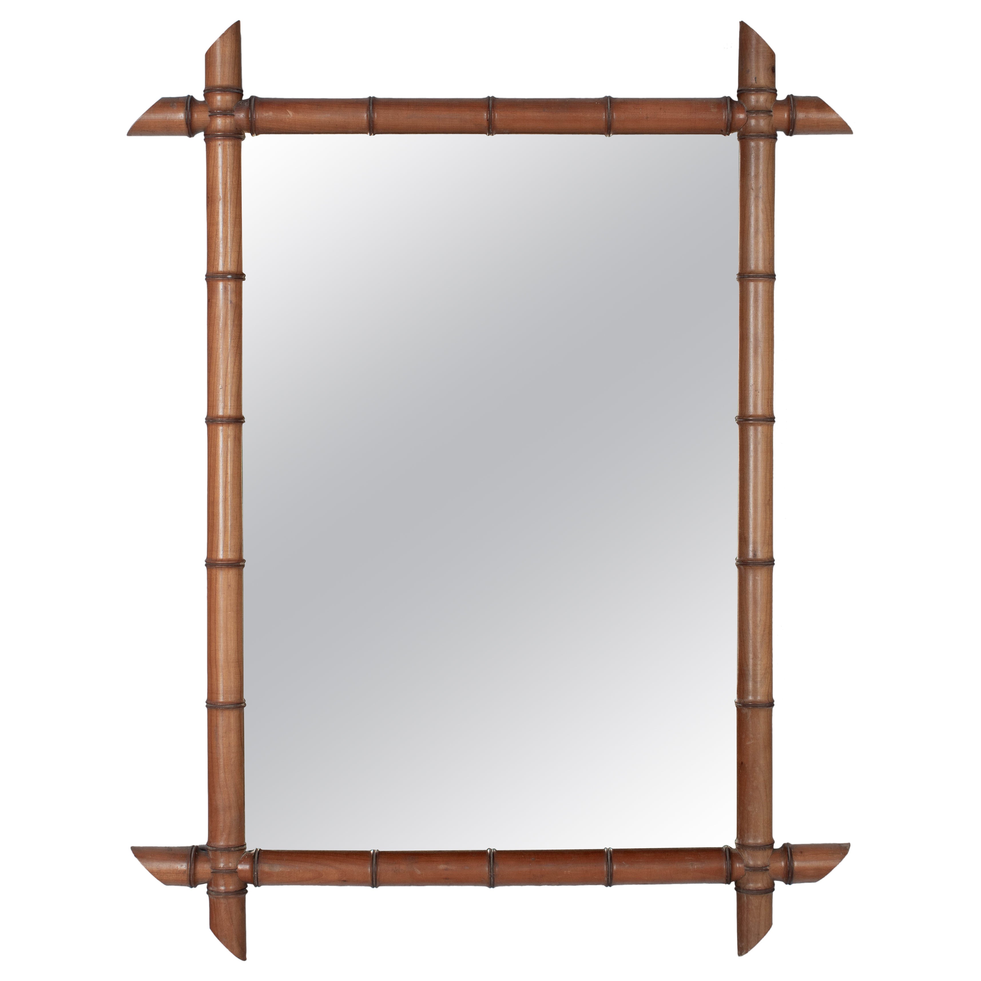 Specchio francese in finto bambù e ciliegio 27" x 35" in vendita