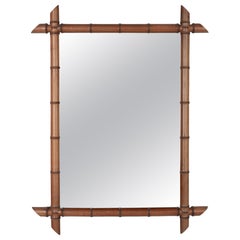 French Faux Bamboo Cherry Wood Mirror 27" x 35"