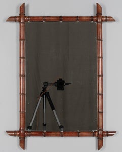 French Faux Bamboo Cherry Wood Mirror 27.5" x 37"