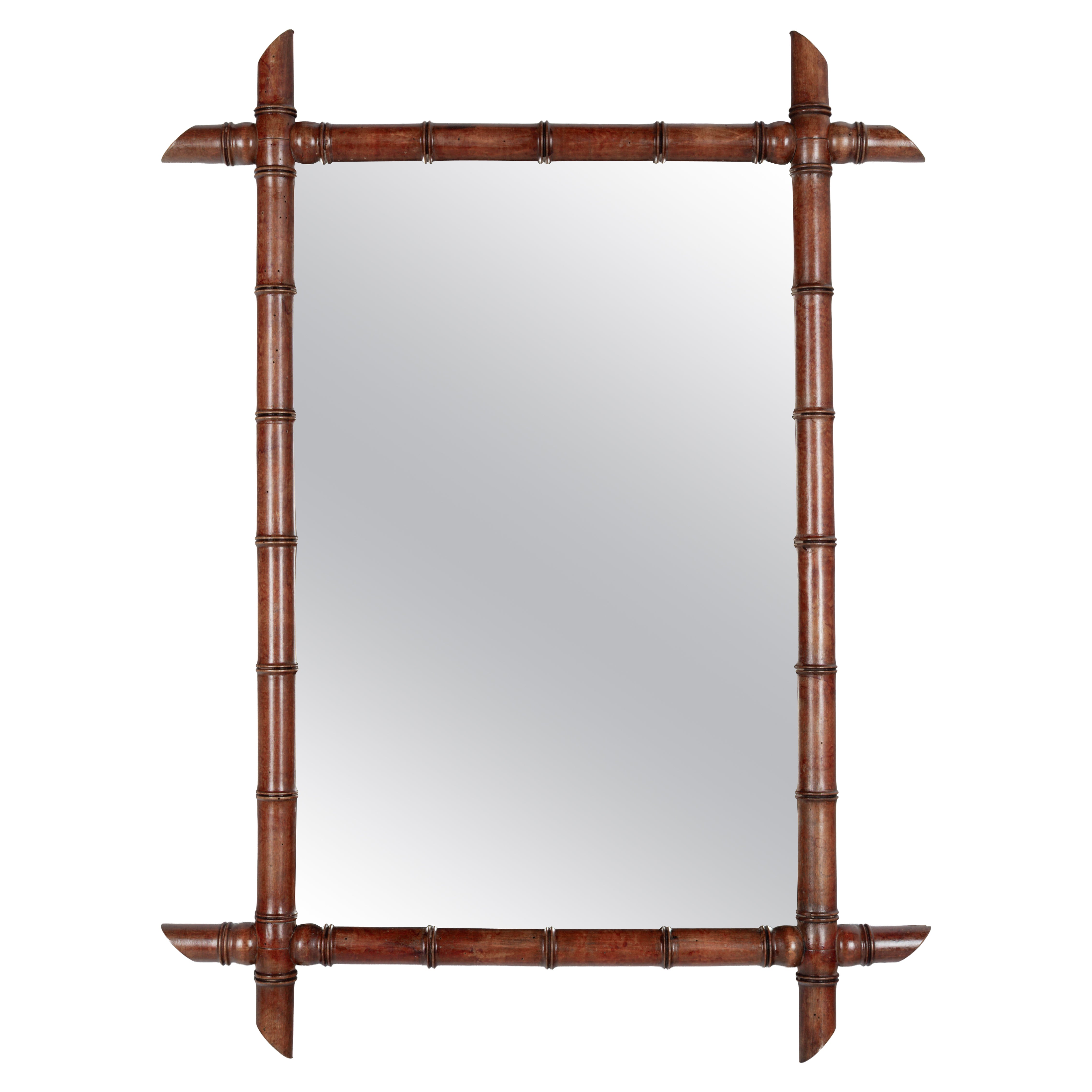 French Faux Bamboo Cherry Wood Mirror 27.5" x 37"