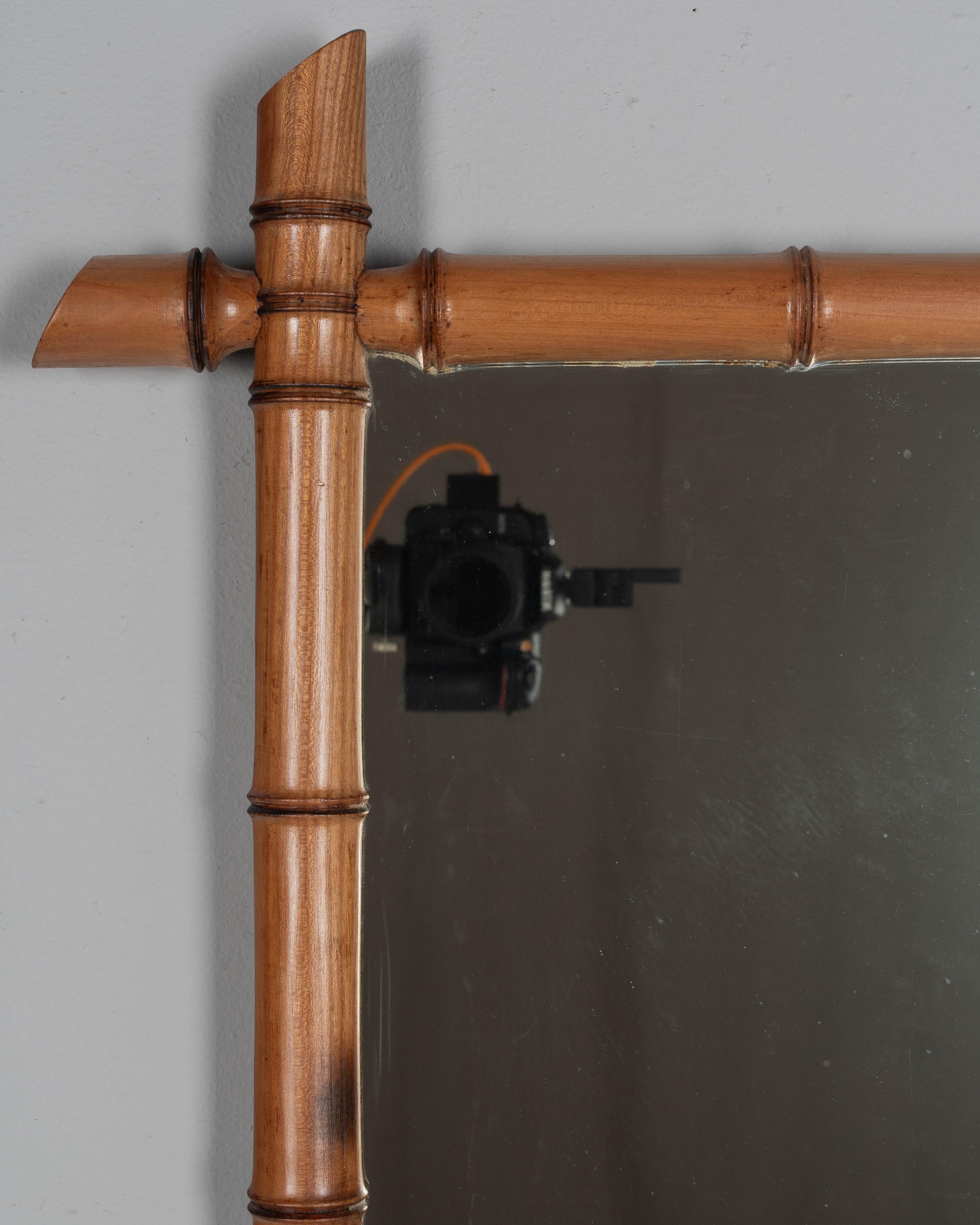 French Faux Bamboo Cherry Wood Mirror 27.5