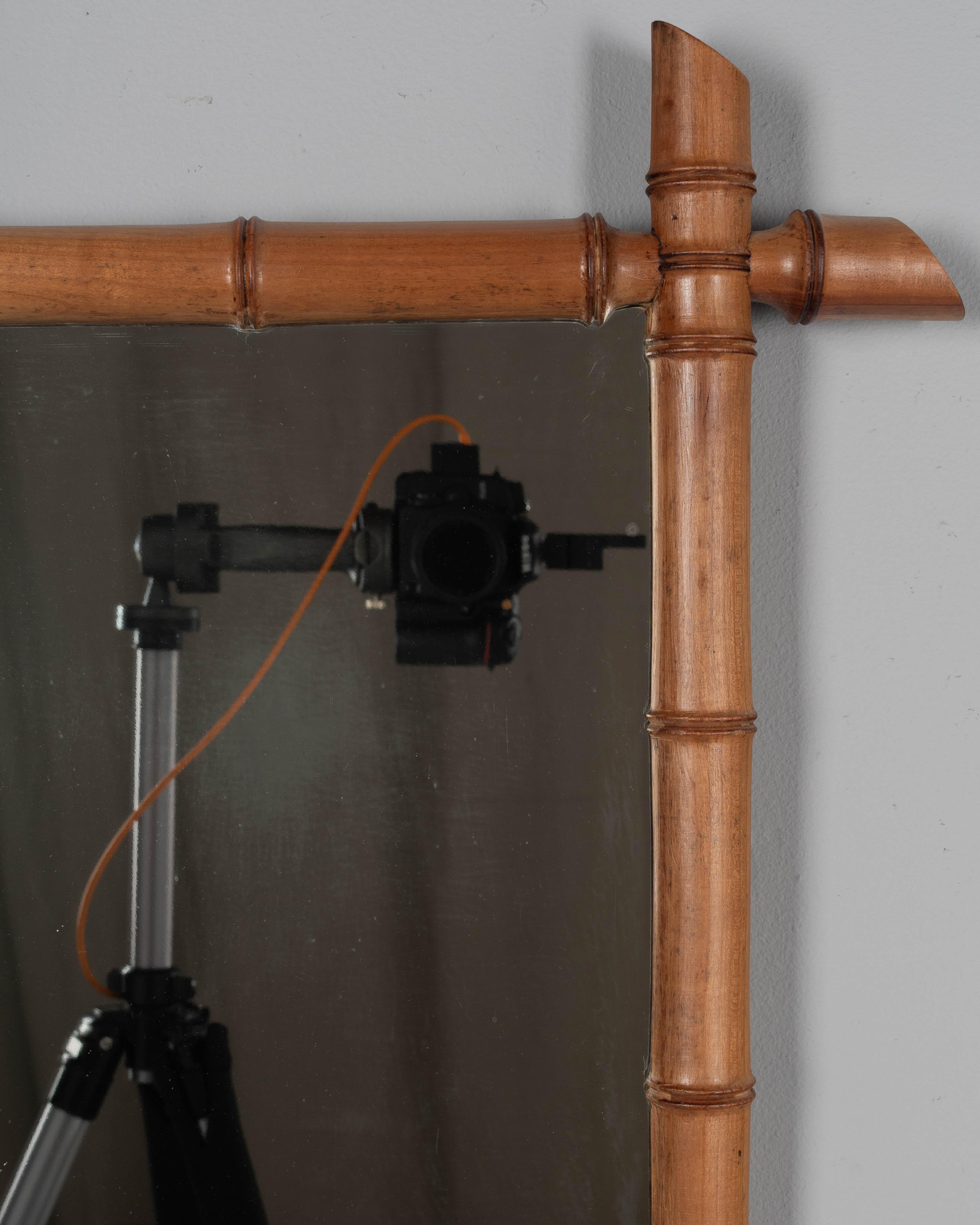 French Faux Bamboo Cherry Wood Mirror 27.5