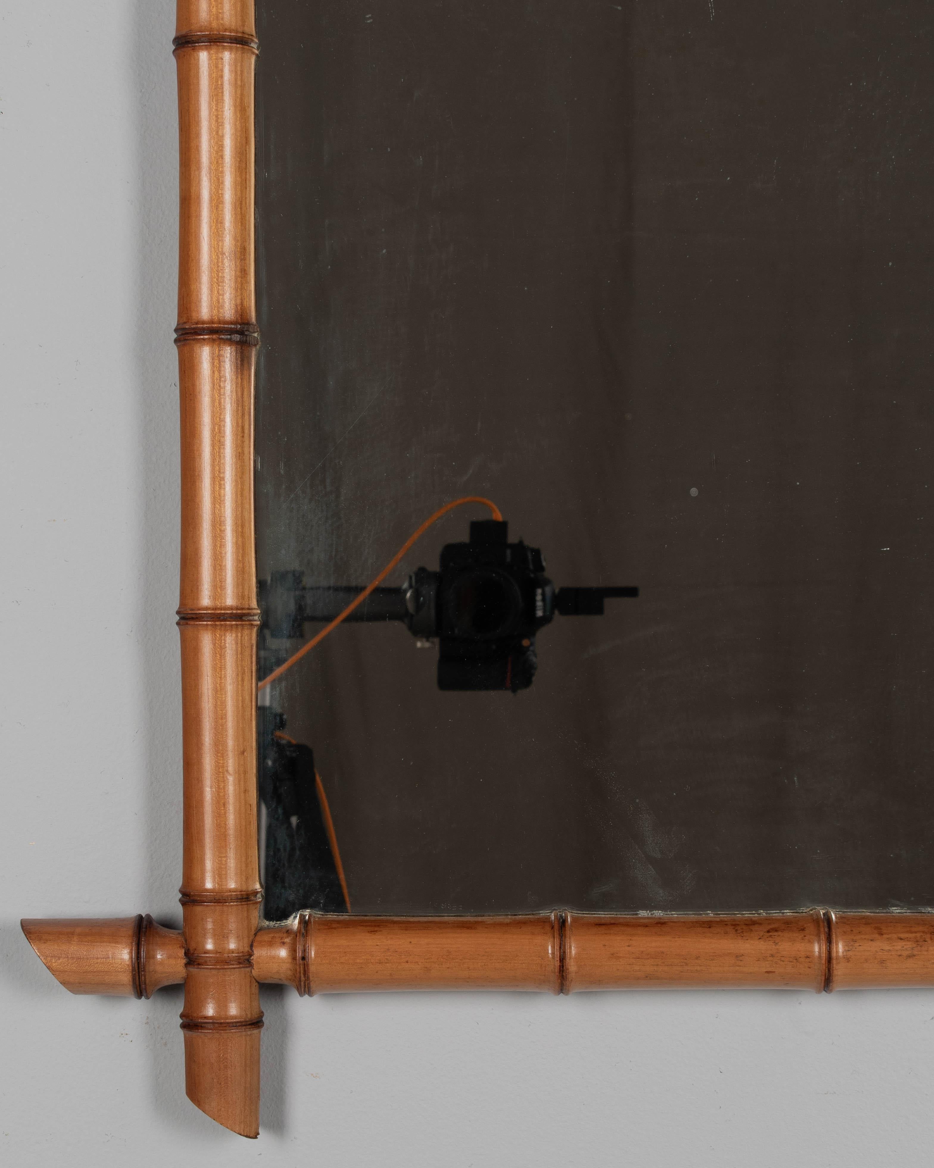 French Faux Bamboo Cherry Wood Mirror 27.5