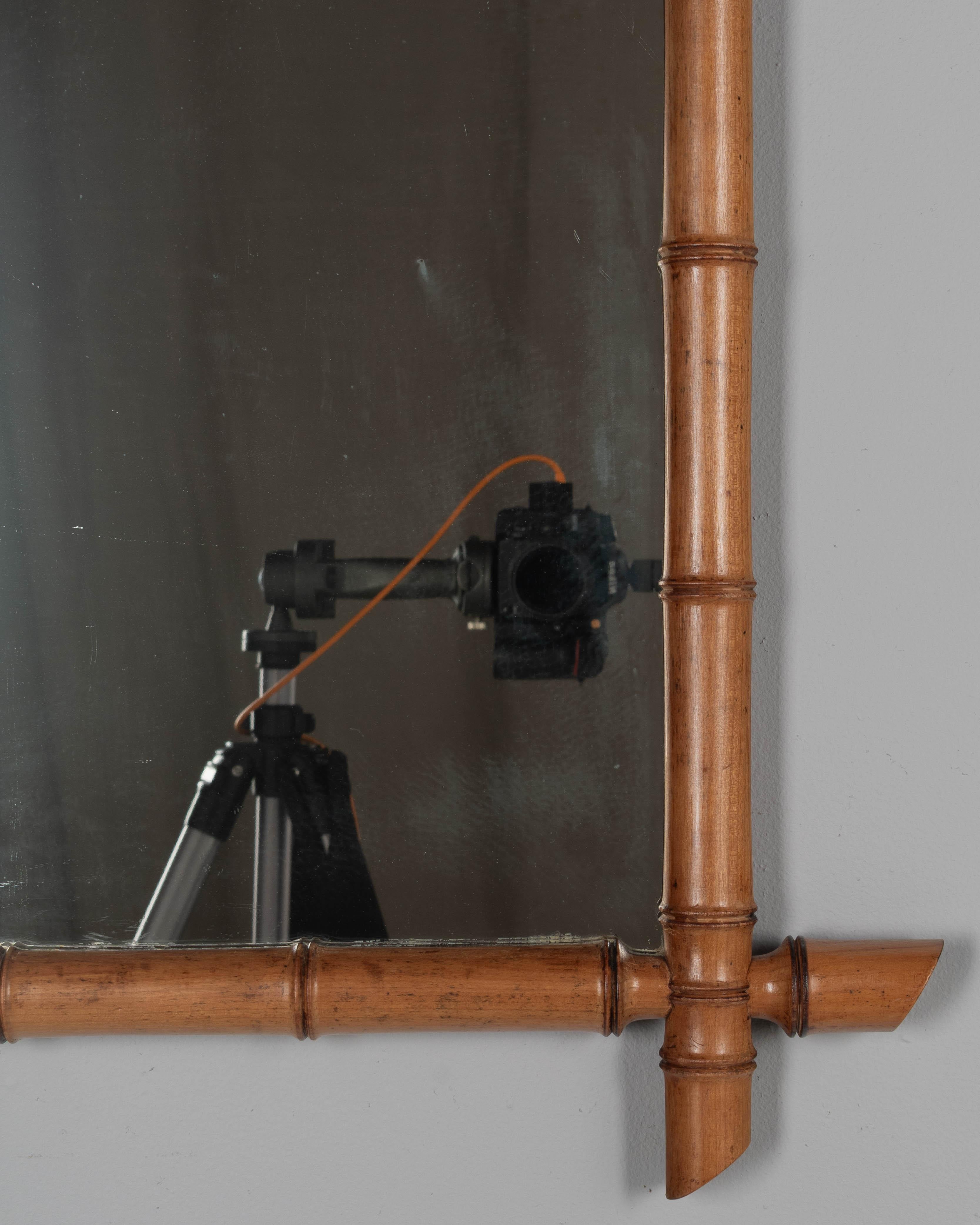 French Faux Bamboo Cherry Wood Mirror 27.5